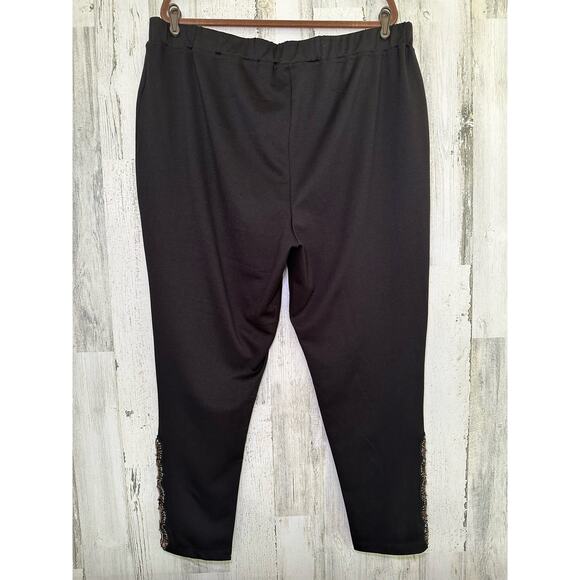 Roamans Womens Black Pants Sz 26W (39x28) Bead Embellished Pull On Elastic Waist - Picture 2 of 12